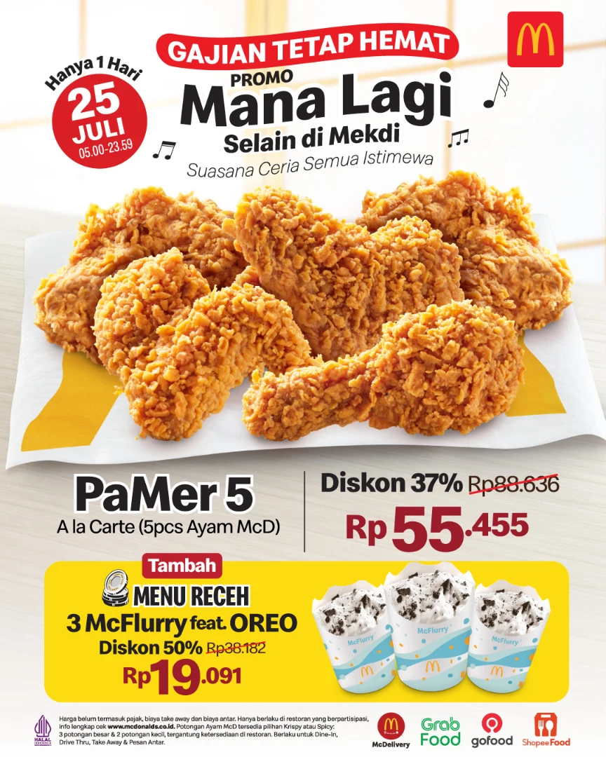 Promo McDonalds Spesial Gajian Paket PaMer 5 Hanya 55 Ribu