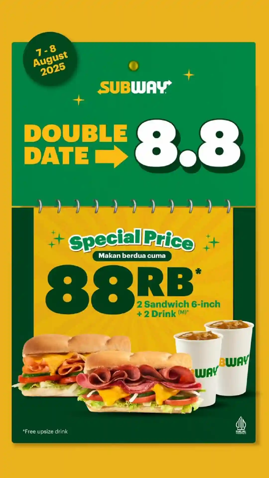 Promo Subway Double Date 8.8 Makan Berdua Cuma 88 Ribu