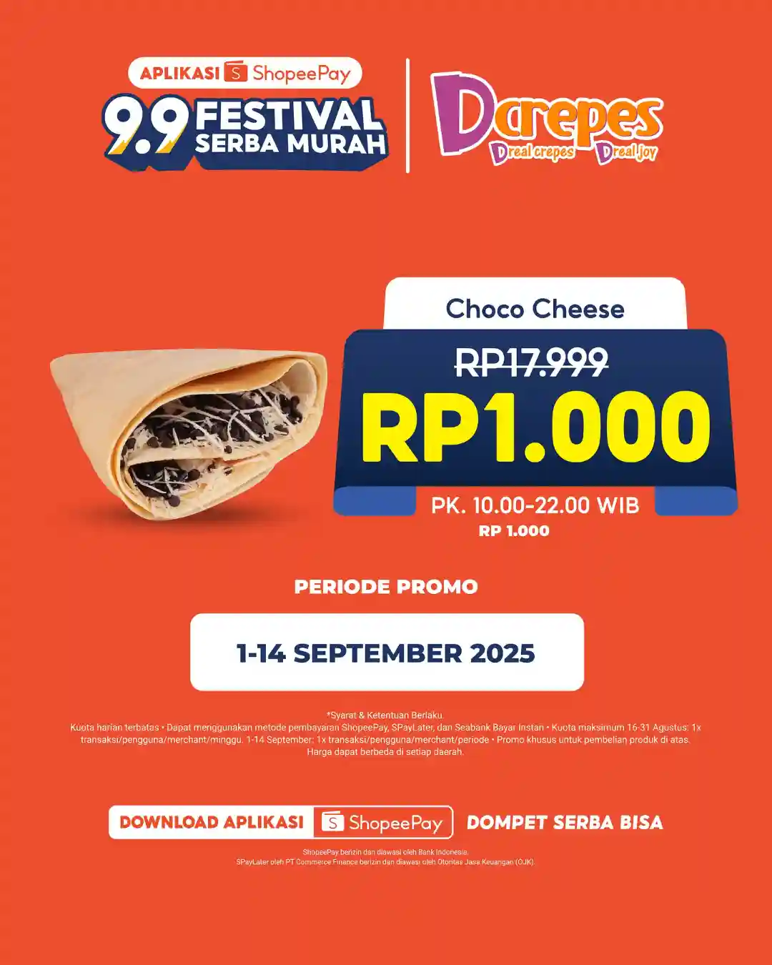 Promo Dcrepes Spesial 9.9 Choco Cheese Hanya Rp1.000