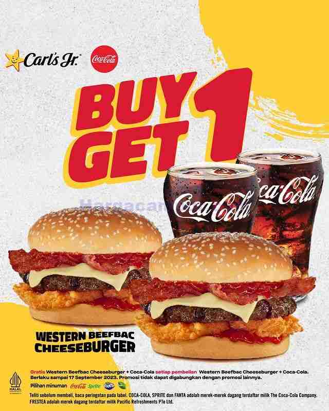 Promo Carls Jr Beli 1 Gratis 1 Western Beefbac Cheeseburger + Coca - Cola