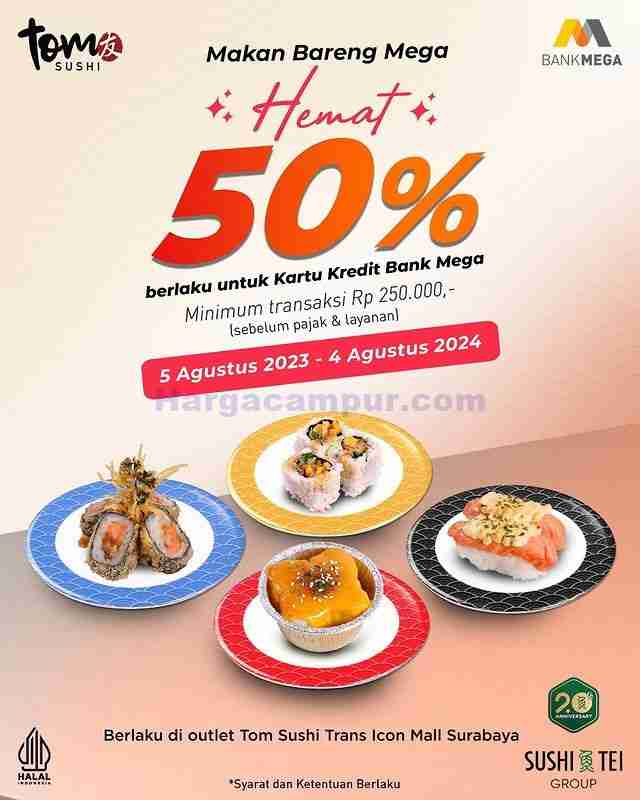 Promo Tom Sushi Hemat 50% Dengan Kartu Kredit Bank Mega