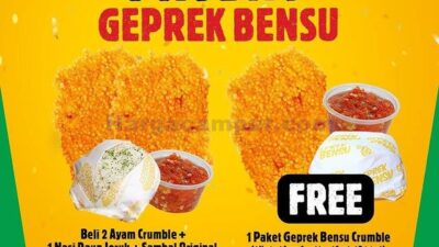 Promo Geprek Bensu Payday Beli 2 Gratis 1 Paket Ayam Crumble