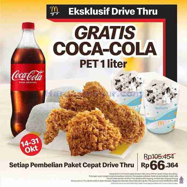 Promo McDonalds Gratis Coca-Cola PET 1L Khusus Drive Thru
