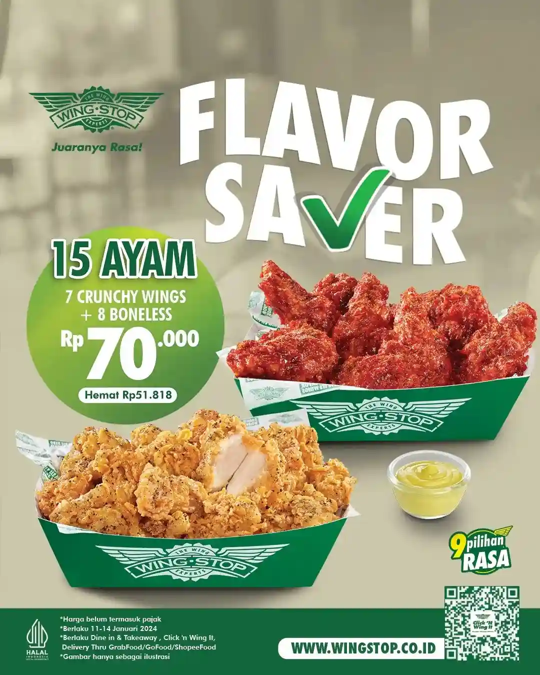 Promo Wingstop Flavor Saver 15 Ayam Hanya 70Ribu