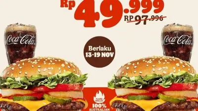 Promo Burger King Beli 1 Gratis 1 Cheese Whopper Jr + Coke