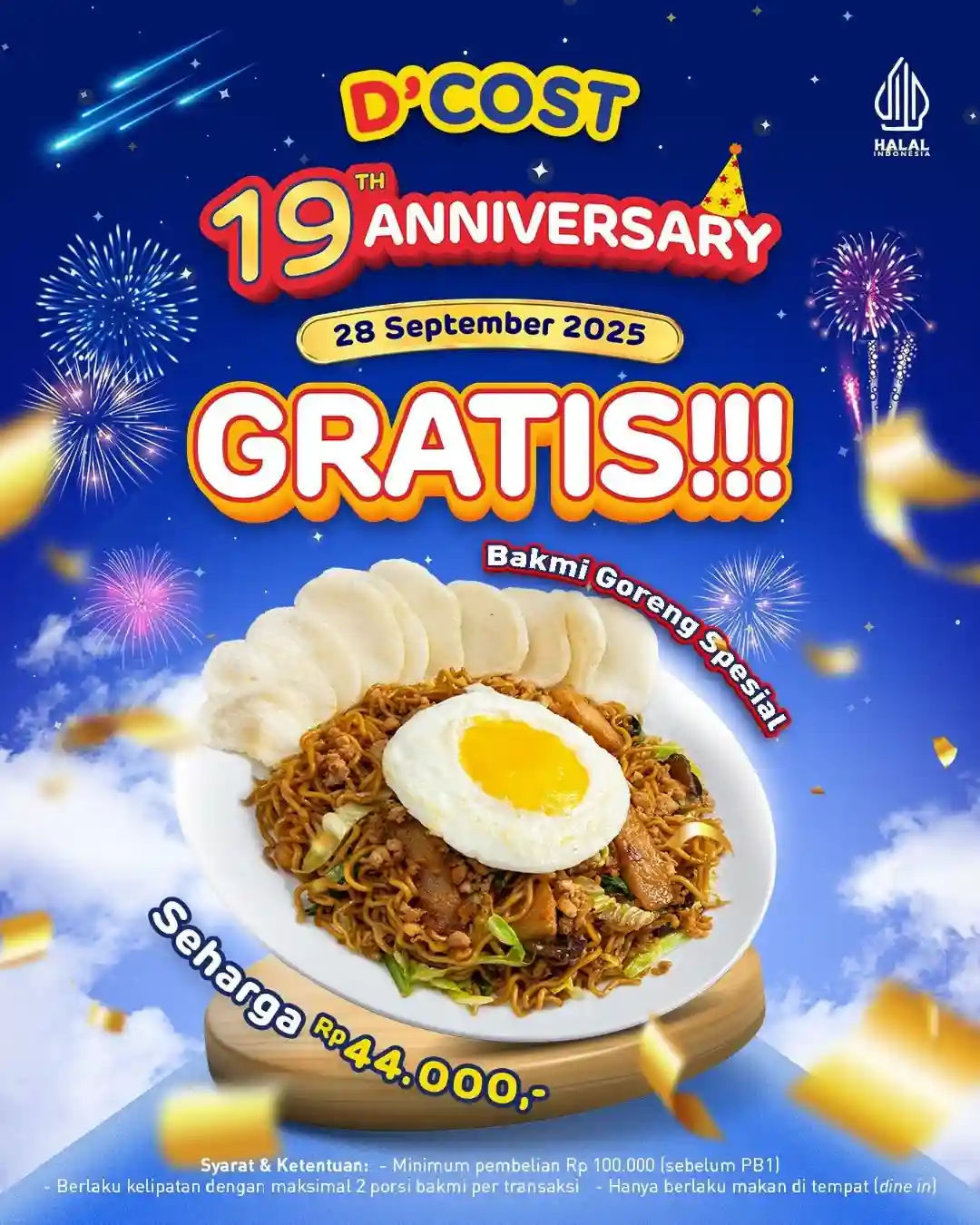 Promo Dcost Spesial 19th Anniversary Gratis Bakmi Goreng