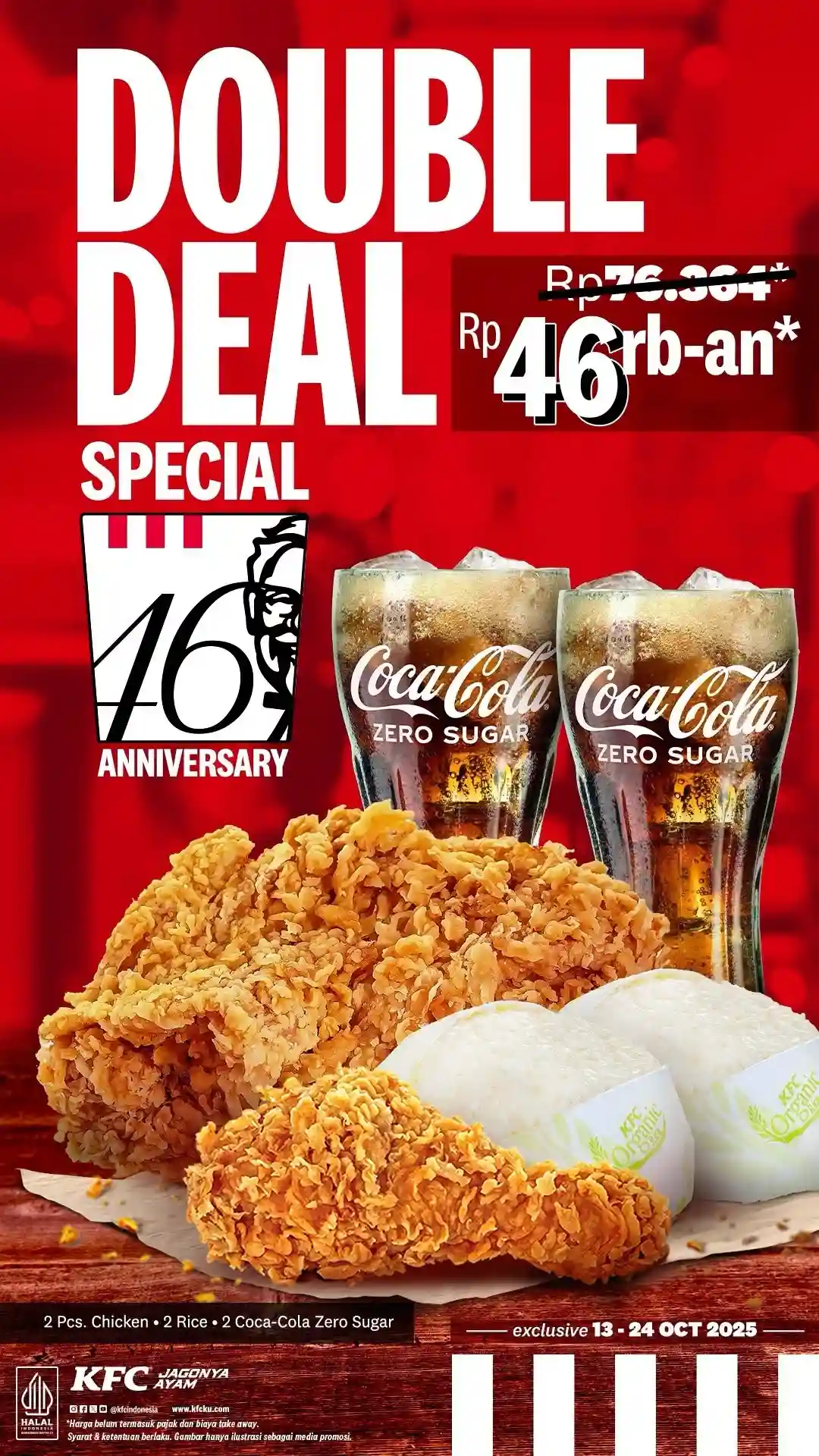 Promo KFC Spesial Ulang Tahun Ke 46 Double Deal Hanya 46 Ribuan