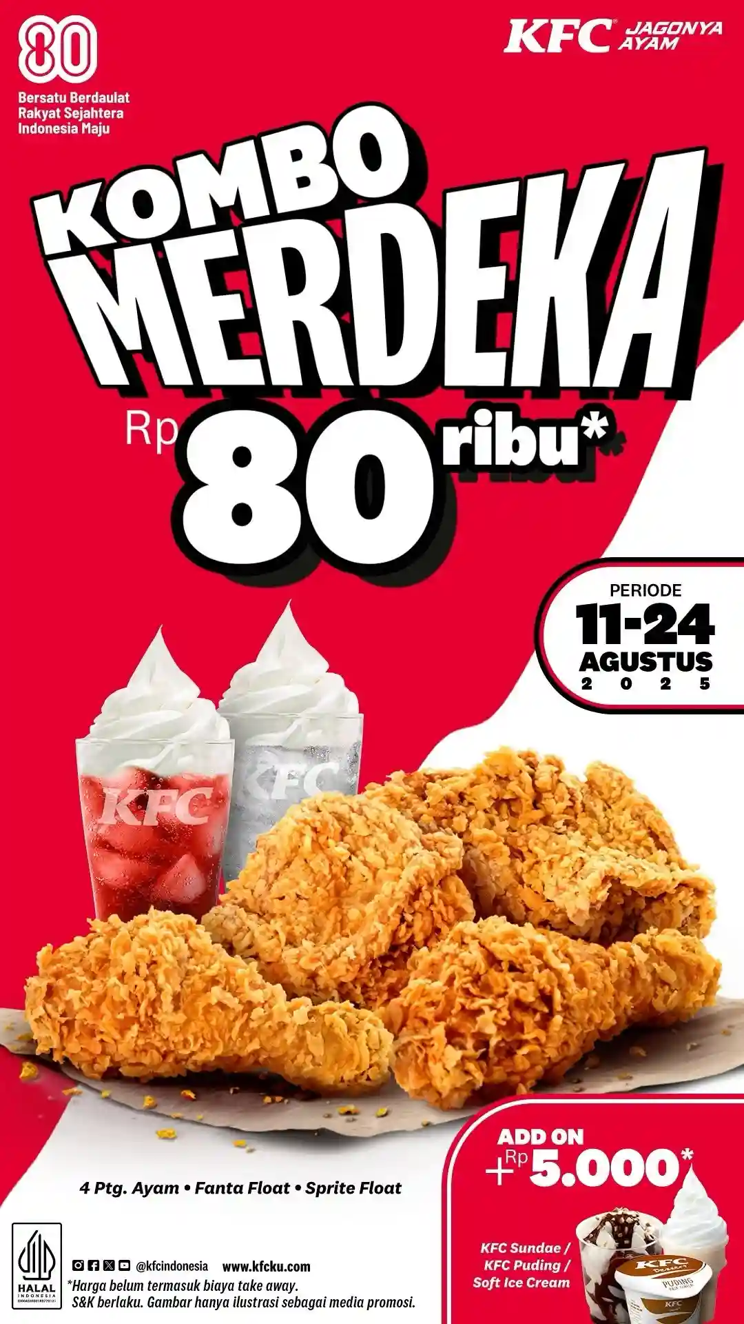 Promo KFC Kombo Merdeka Paket Menu Hanya 80 Ribuan