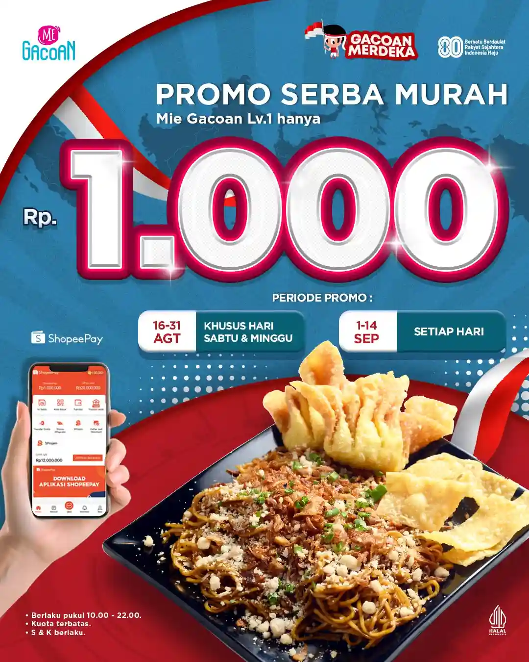 Promo Mie Gacoan Spesial Merdeka Hanya 1.000 Pakai ShopeePay