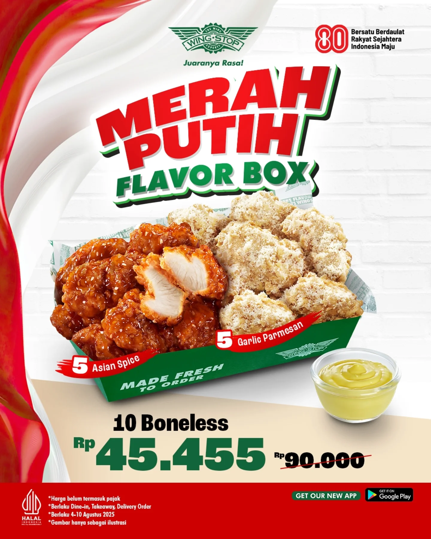 Promo Wingstop Merah Putih Flavor Box 10 Boneless 45 Ribu