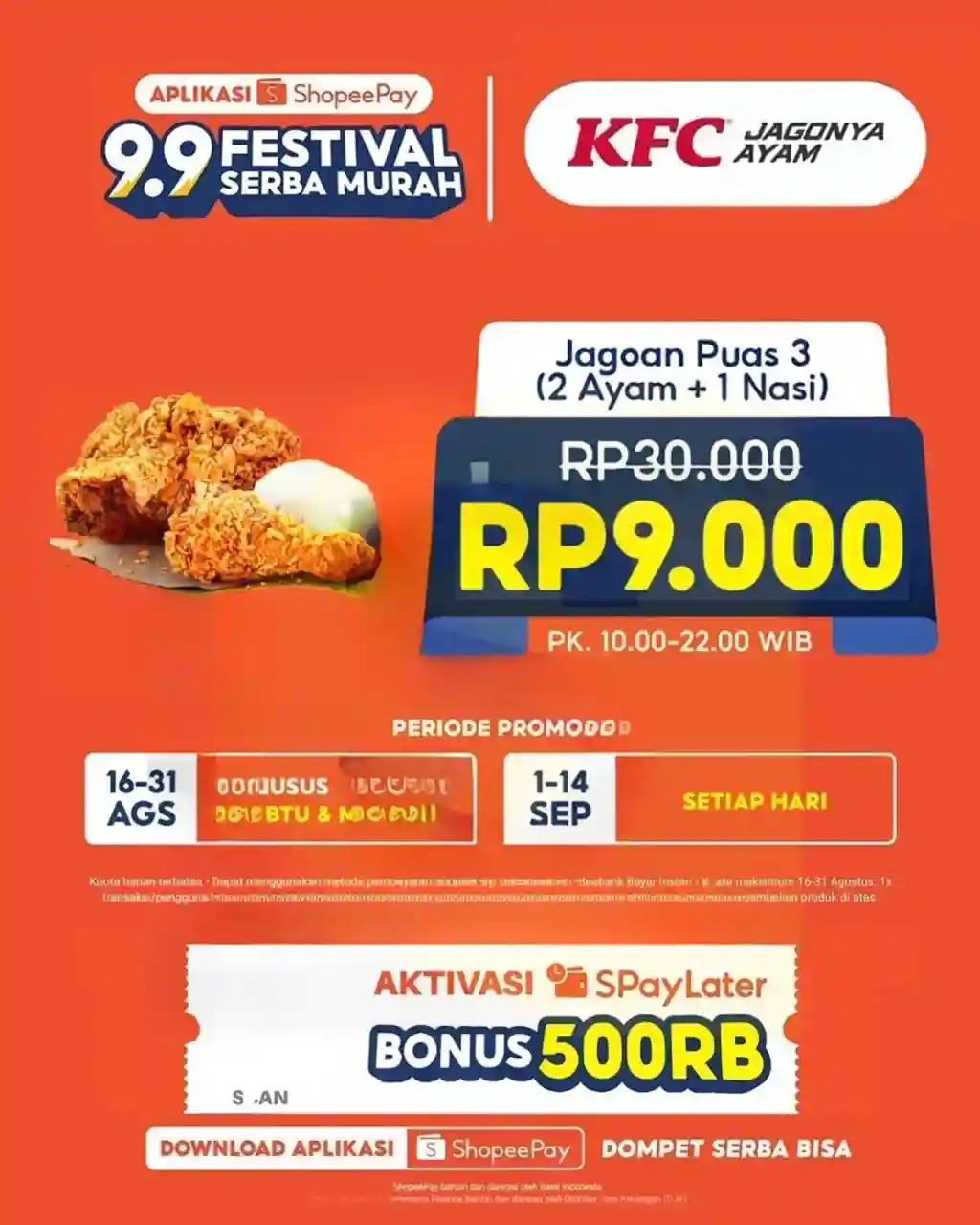 Promo KFC Spesial 9.9 Paket Jagoan Puas 3 Hanya 9 Ribu