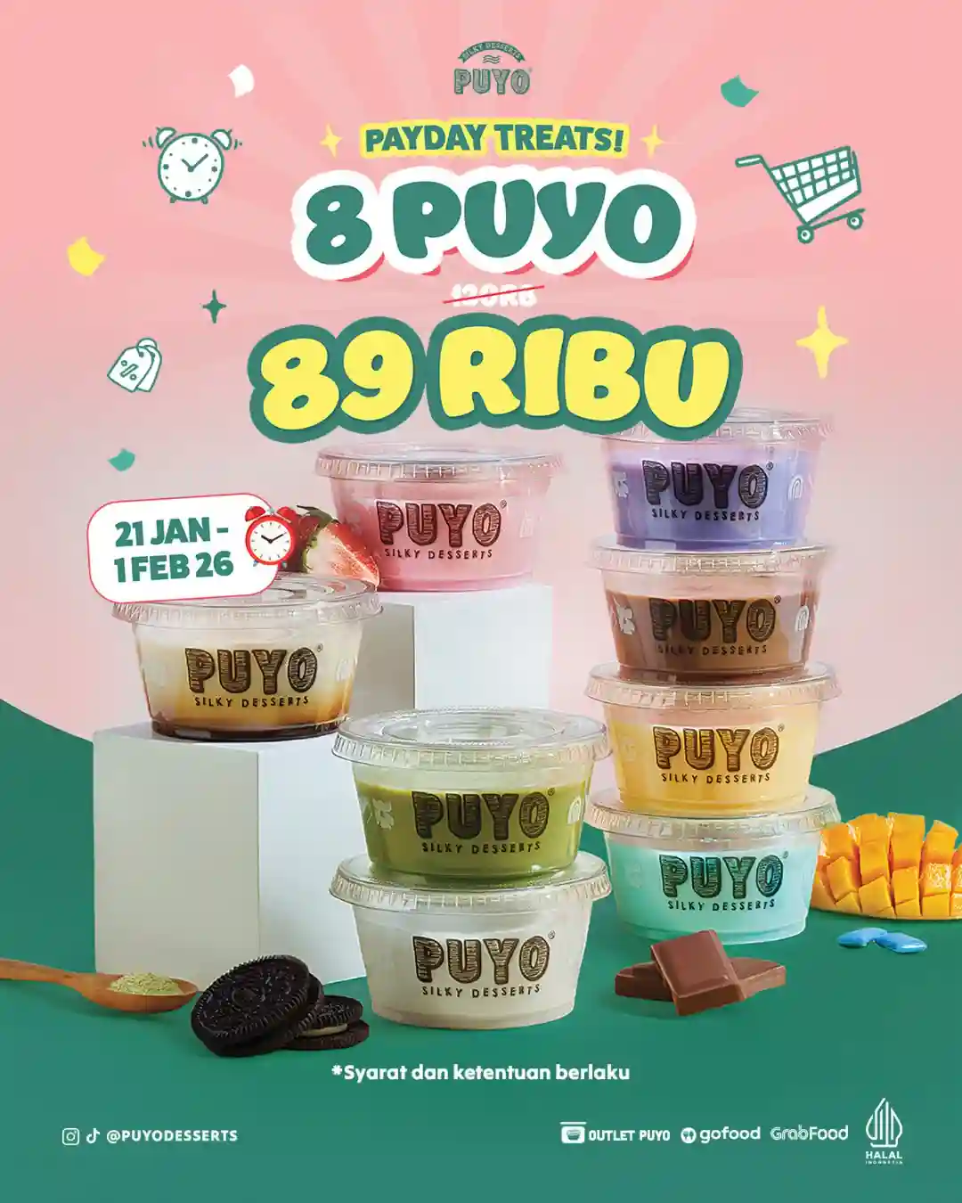 Promo Puyo Payday Treats Silky Desserts 8 Pcs Rp89.000, Berlaku Selama Persediaan Masih Ada 1 Promo Puyo Payday Treats 2026 8 Silky Desserts hanya Rp89.000 berlaku di outlet dan online selama stok tersedia