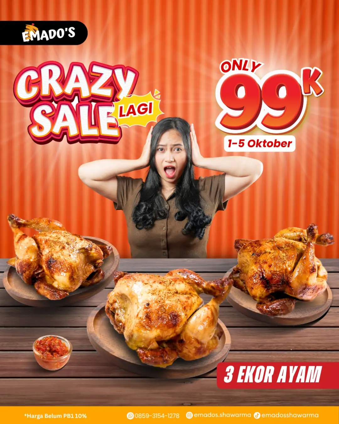 Promo Emados Shawarma Crazy Sale 3 Ekor Ayam Hanya 99 Ribu