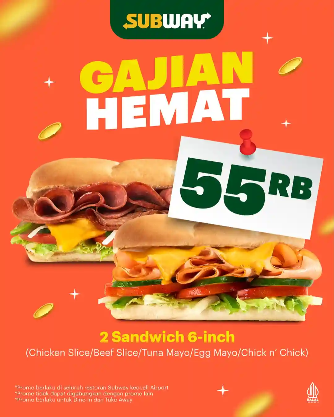 Promo Subway Spesial Gajian Hemat 2 Sandwich Hanya 55 Ribu
