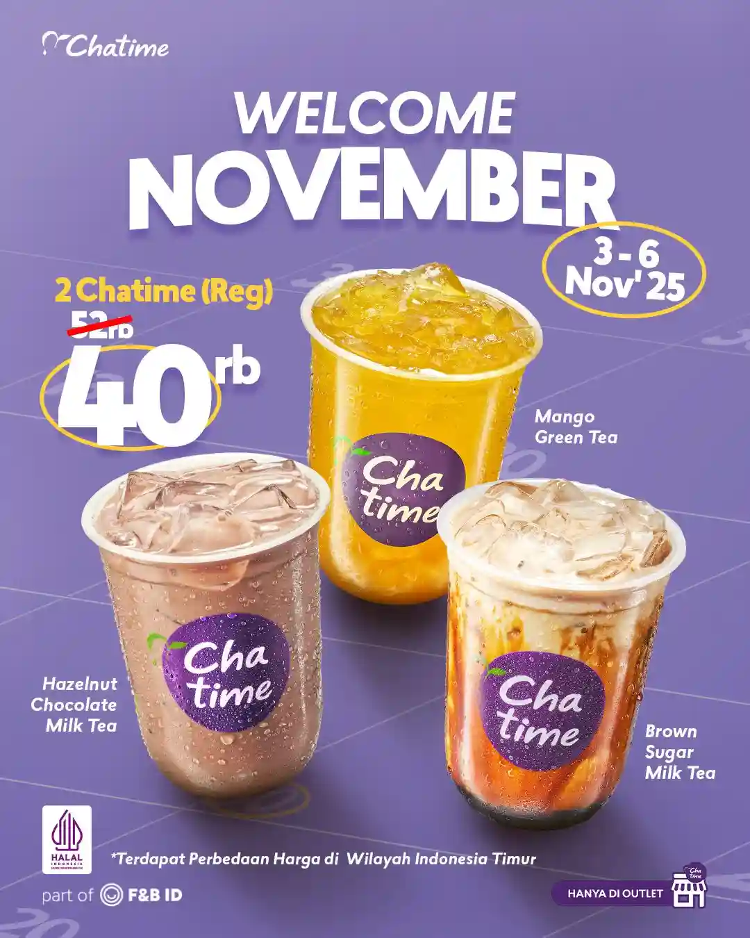 Promo Chatime Spesial Welcome November 2 Reg Cup 40 Ribu