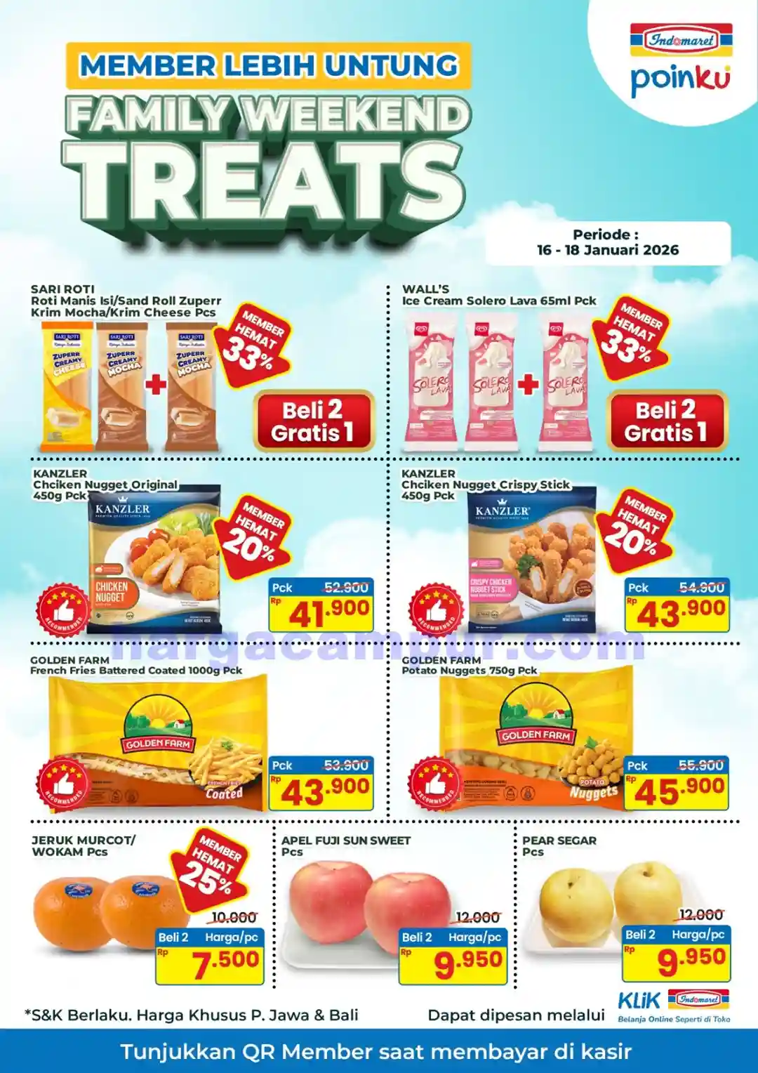 Promo Indomaret Family Weekend Treats 16 - 18 Januari 2026, Member Bisa Lebih Hemat 1 Promo Indomaret Family Weekend Treats periode 16–18 Januari 2026 khusus member Poinku dengan berbagai penawaran hemat untuk produk makanan frozen food dan buah segar