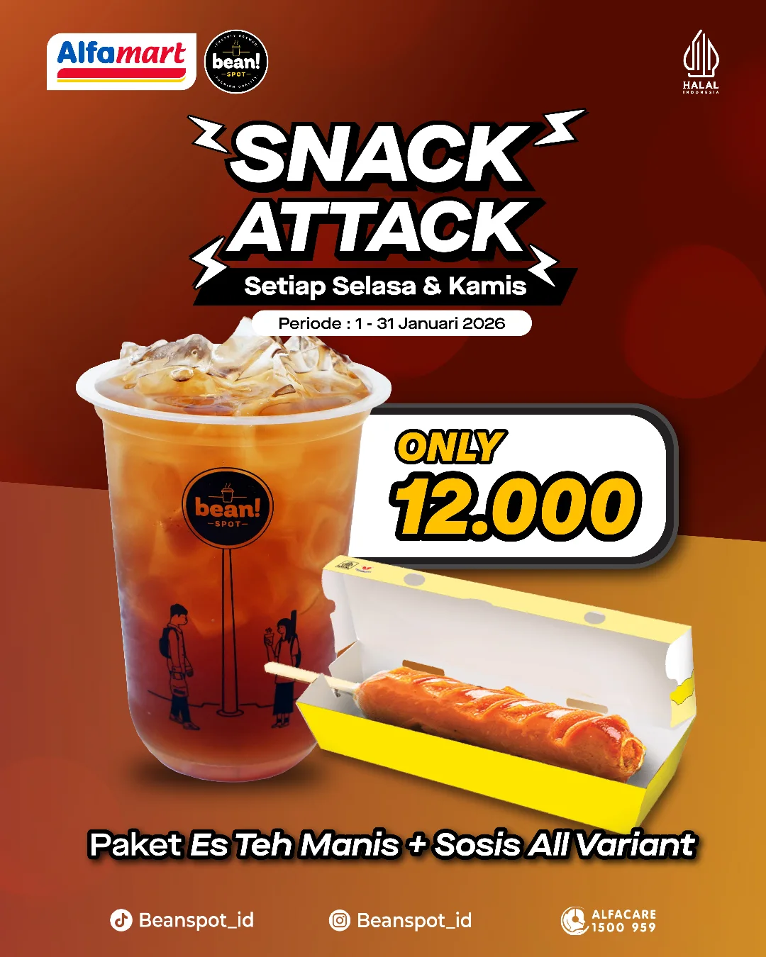 Bean! Spot Hadirkan Promo Snack Attack Paket Es Teh dan Sosis Rp 12.000 1 Promo Snack Attack dari Bean Spot menghadirkan paket Es Teh Manis dan Sosis dengan harga Rp 12.000 selama Januari 2026