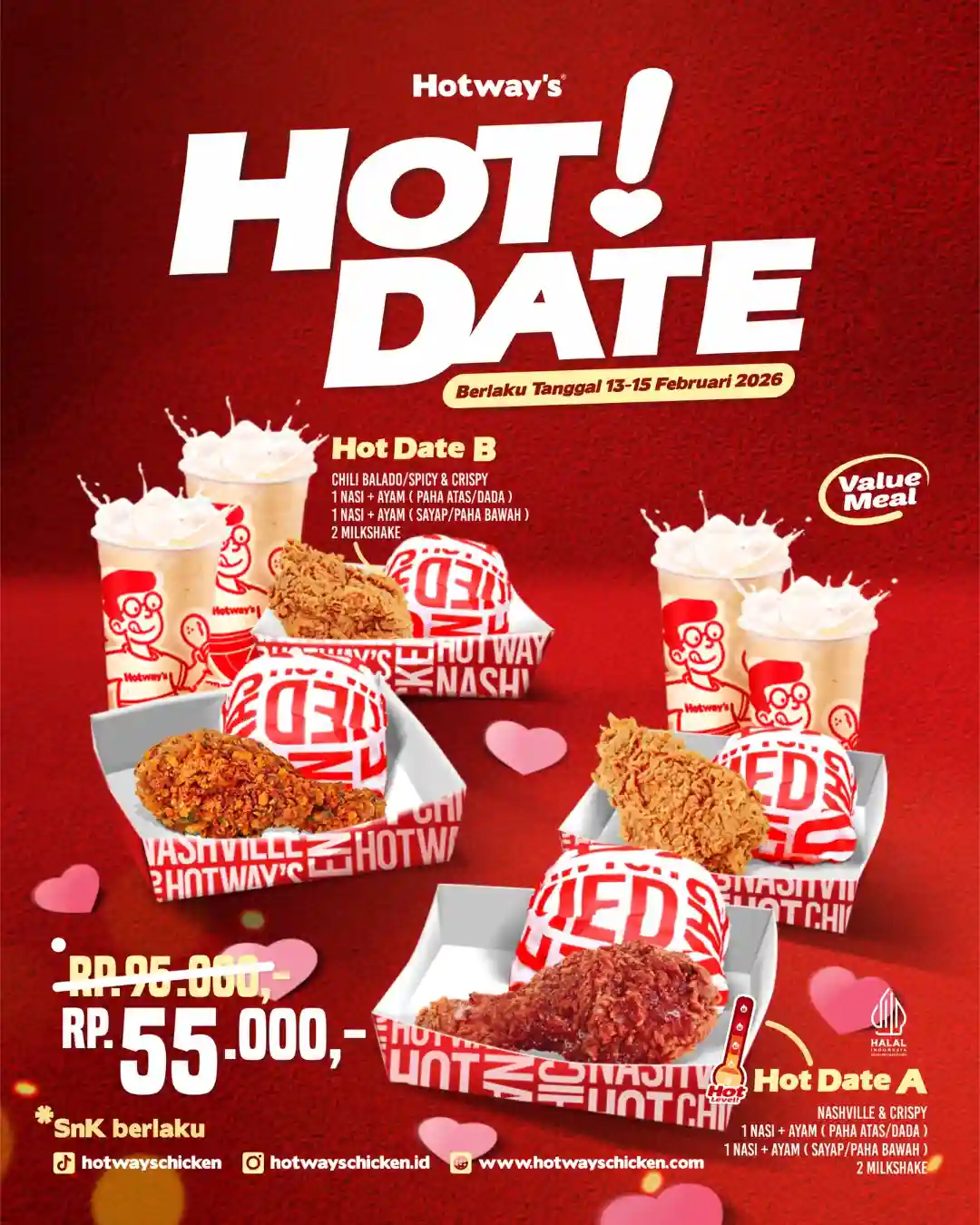 Promo Hotway’s Hot Date Ayam dan Milkshake Mulai Rp55.000 Berlaku 13–15 Februari 2026 1 Promo Hotways Hot Date Ayam dan Milkshake Mulai Rp55.000 Berlaku 13–15 Februari 2026