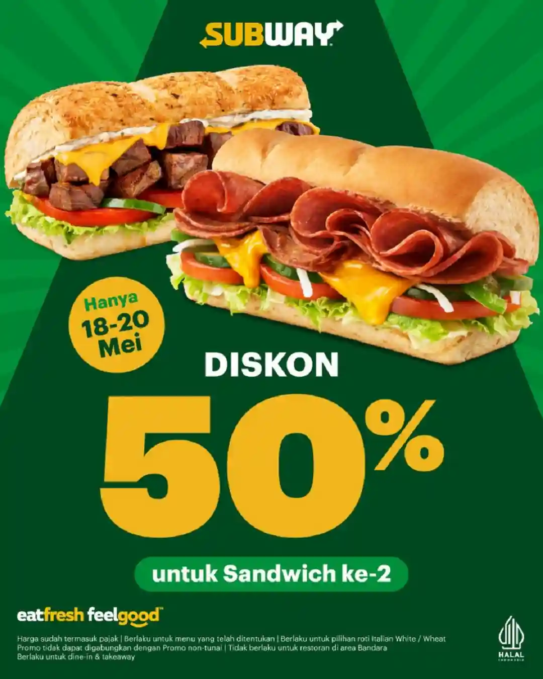 Promo Subway Diskon 50% Sandwich Kedua Berlaku 20 Mei 2026 1 Promo Subway Diskon 50% Sandwich Kedua Berlaku 20 Mei 2026