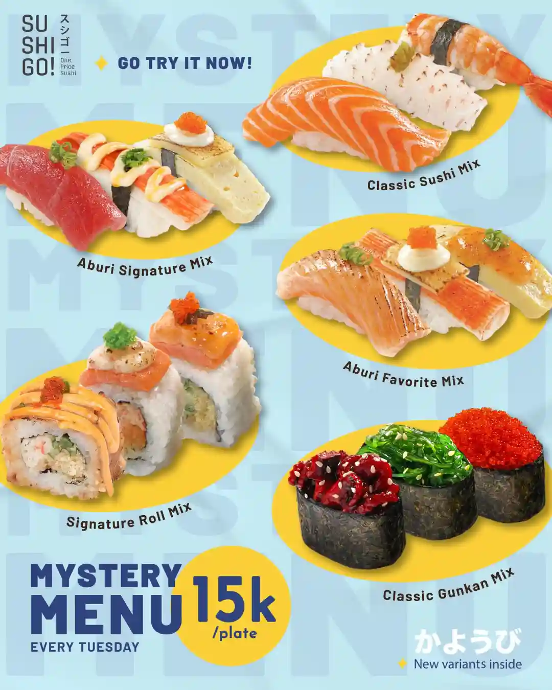 Promo Sushi Go! Mystery Menu Rp15.000, Isi 3 Sushi Kejutan Berlaku Setiap Selasa 1 Promo Sushi Go Mystery Menu Rp15.000 Isi 3 Sushi Kejutan Berlaku Setiap Selasa