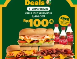 Promo Subway Bedug Deals, 3 Sandwich Rp100.000 Gratis Coca-Cola
