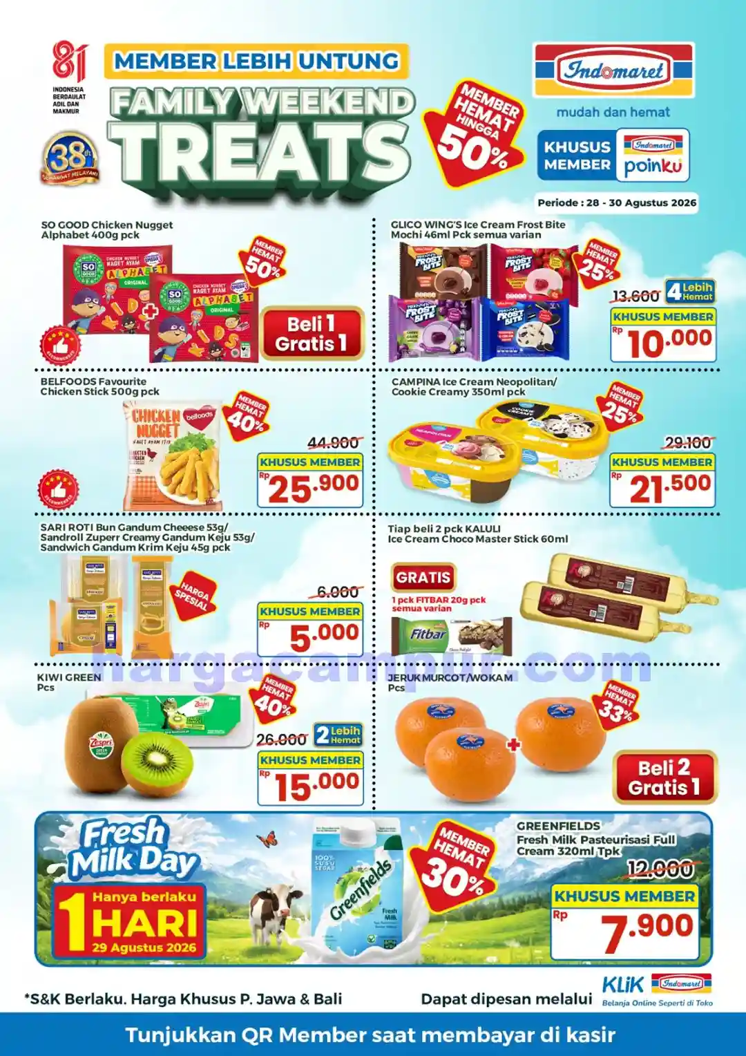 Katalog Promo JSM Indomaret Terbaru 28 - 30 Agustus 2026 5 Promo Indomaret Family Weekend Treats 28 - 30 Agustus 2026.
