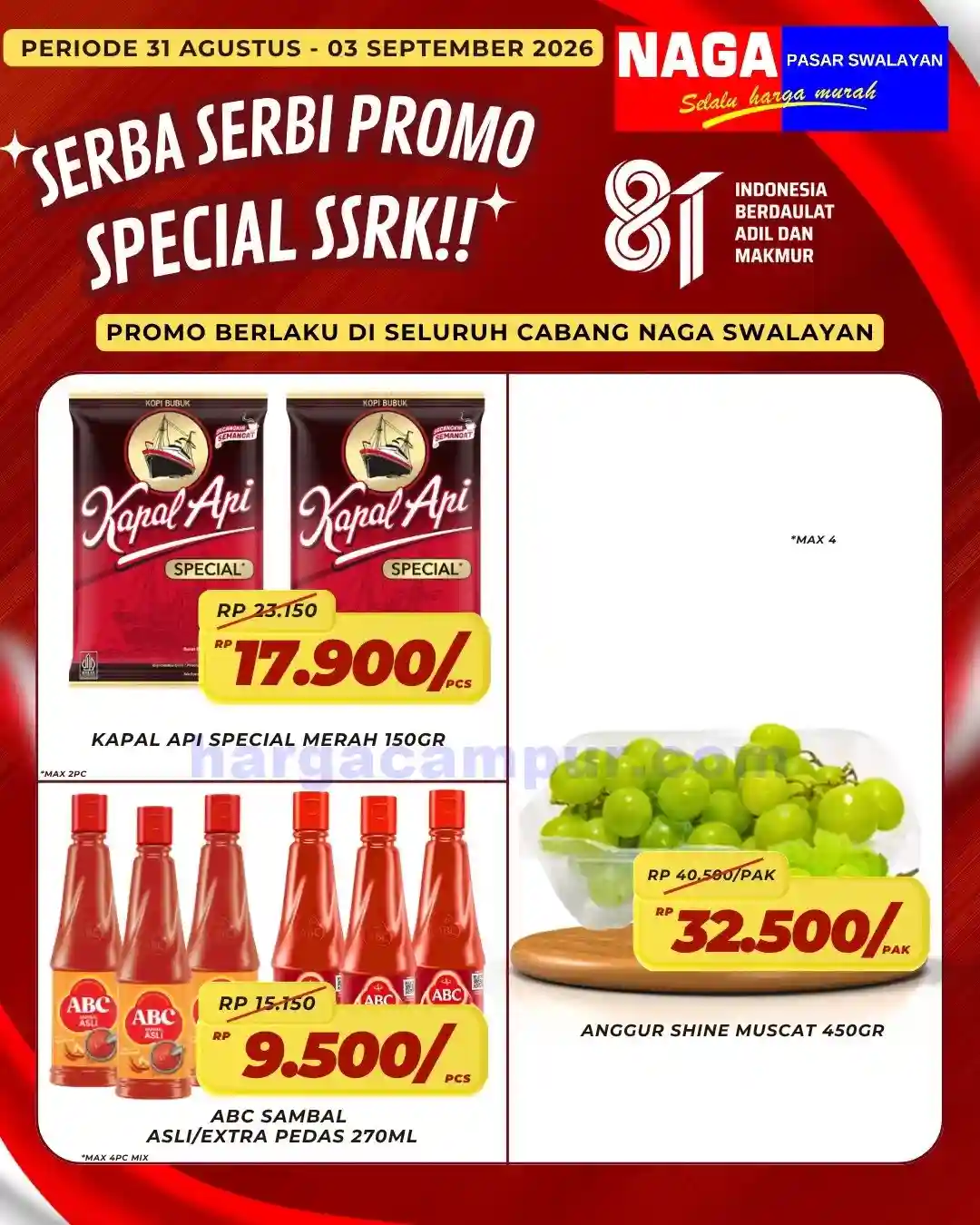Promo Naga Swalayan Weekday Terbaru 31 Agst - 3 Sept 2026 3 Promo Naga Swalayan Weekday Terbaru 31 Agustus - 3 September 2026.
