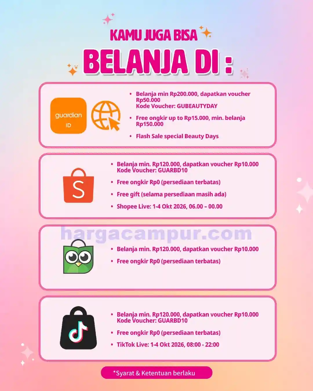 Katalog Harga Promo Guardian Terbaru 8 - 14 Oktober 2026 10 Katalog Promo Guardian Beauty Days 1 - 4 Oktober 2026.